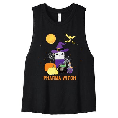 Pharmacist Halloween Women Pharmacy Tech Pharma Witch Women's Racerback Cropped Tank