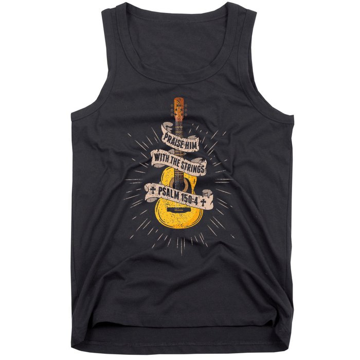 Praise Him With The Strings Jesus Acoustic Guitar Christian Tank Top