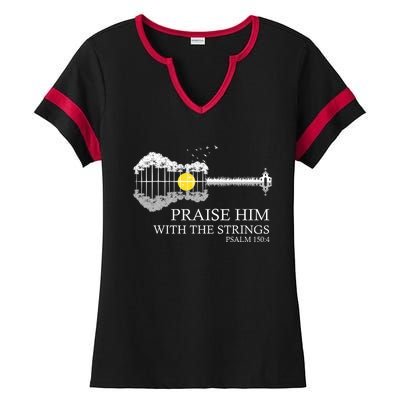 Praise Him With The Strings Christian Guitar Player Ladies Halftime Notch Neck Tee