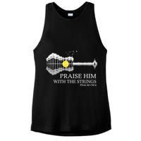 Praise Him With The Strings Christian Guitar Player Ladies PosiCharge Tri-Blend Wicking Tank