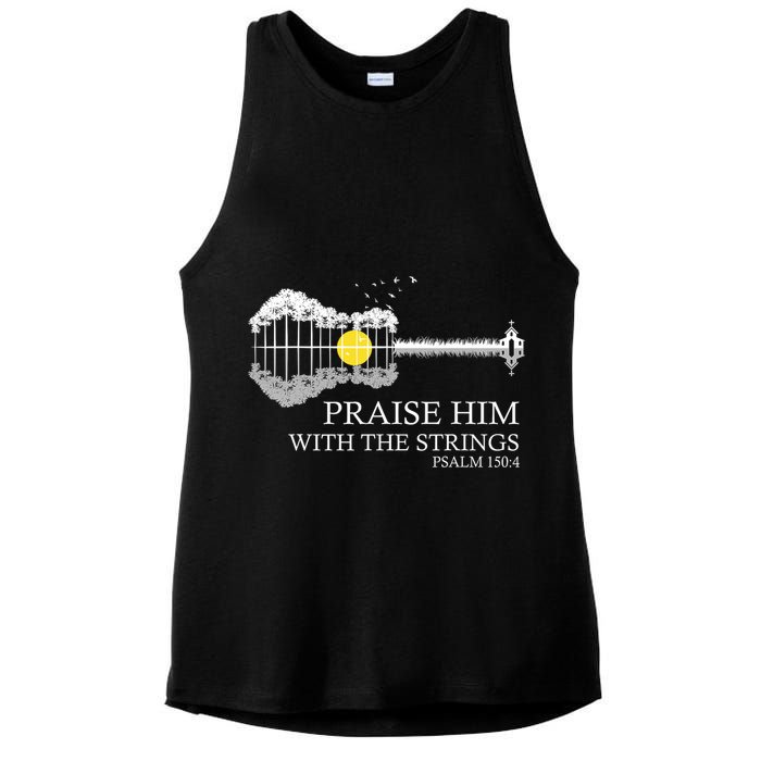 Praise Him With The Strings Christian Guitar Player Ladies PosiCharge Tri-Blend Wicking Tank