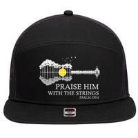 Praise Him With The Strings Christian Guitar Player 7 Panel Mesh Trucker Snapback Hat