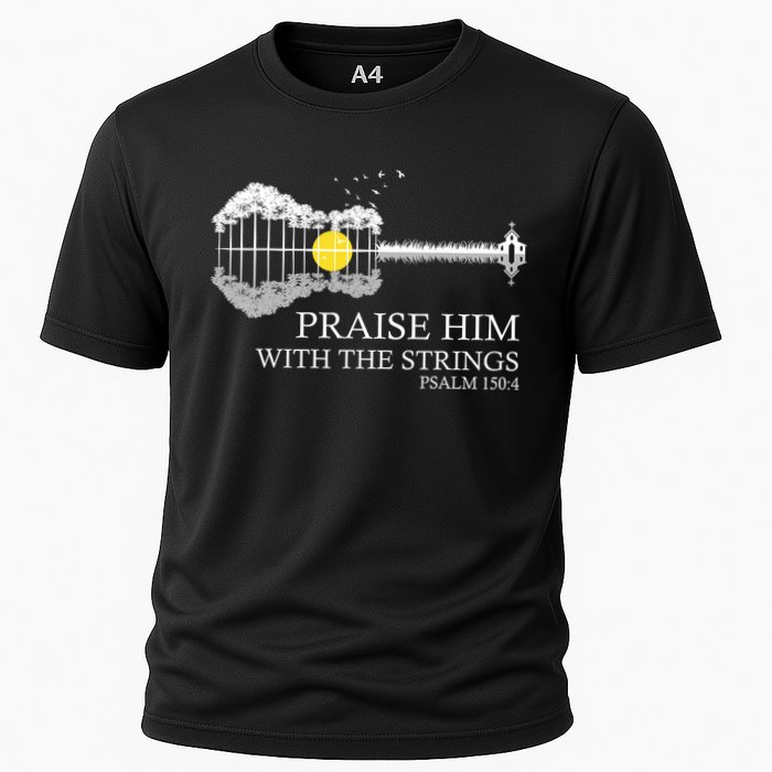 Praise Him With The Strings Christian Guitar Player Cooling Performance Crew T-Shirt