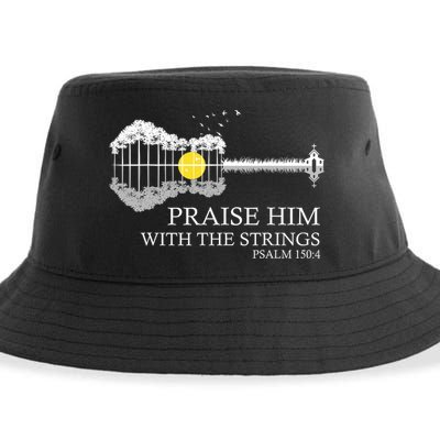 Praise Him With The Strings Christian Guitar Player Sustainable Bucket Hat