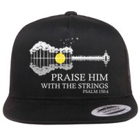 Praise Him With The Strings Christian Guitar Player Flat Bill Trucker Hat