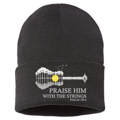 Praise Him With The Strings Christian Guitar Player Sustainable Knit Beanie