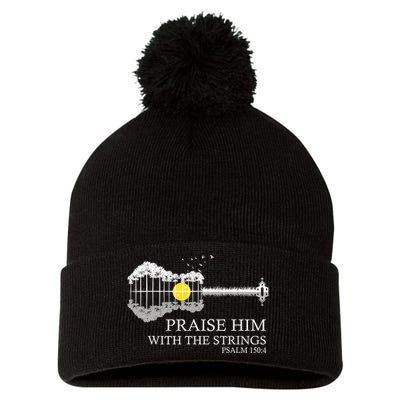 Praise Him With The Strings Christian Guitar Player Pom Pom 12in Knit Beanie