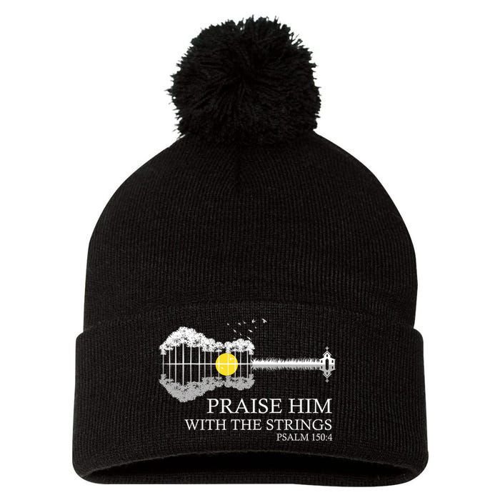 Praise Him With The Strings Christian Guitar Player Pom Pom 12in Knit Beanie