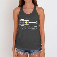 Praise Him With The Strings Christian Guitar Player Women's Knotted Racerback Tank