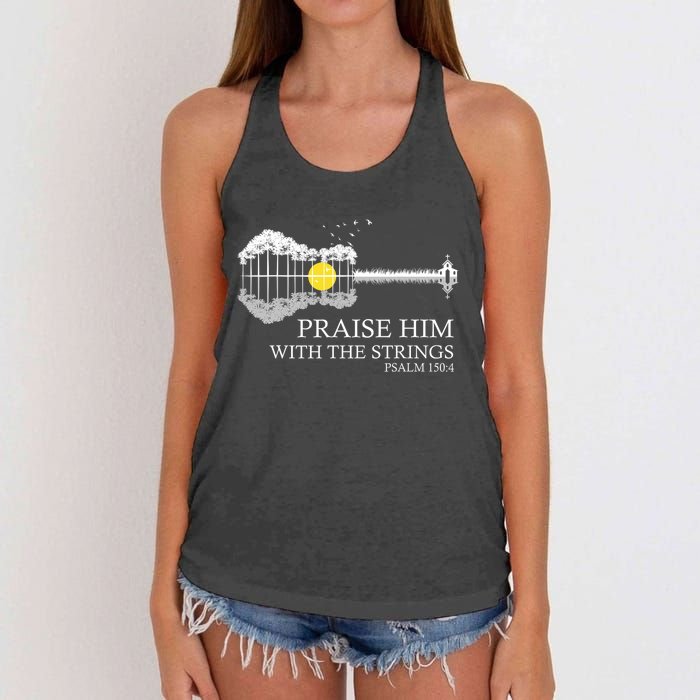 Praise Him With The Strings Christian Guitar Player Women's Knotted Racerback Tank