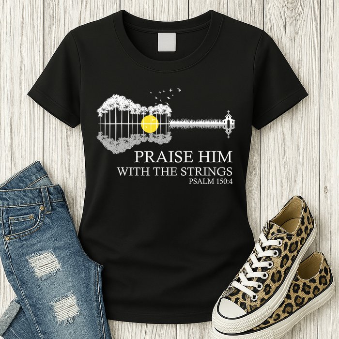 Praise Him With The Strings Christian Guitar Player Womens T-Shirt