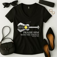 Praise Him With The Strings Christian Guitar Player Women's V-Neck T-Shirt