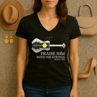 Praise Him With The Strings Christian Guitar Player Women's V-Neck T-Shirt