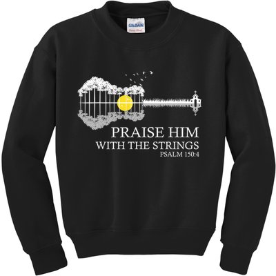 Praise Him With The Strings Christian Guitar Player Kids Sweatshirt