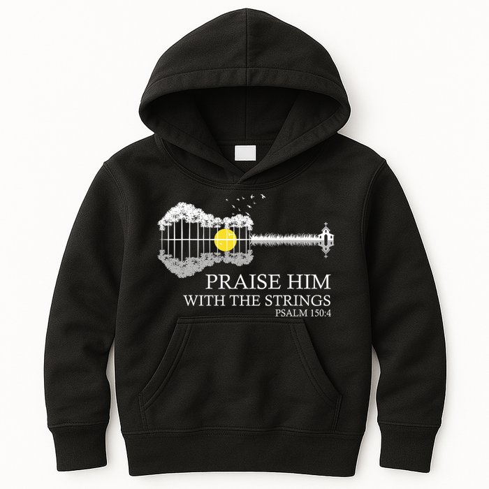 Praise Him With The Strings Christian Guitar Player Kids Hoodie