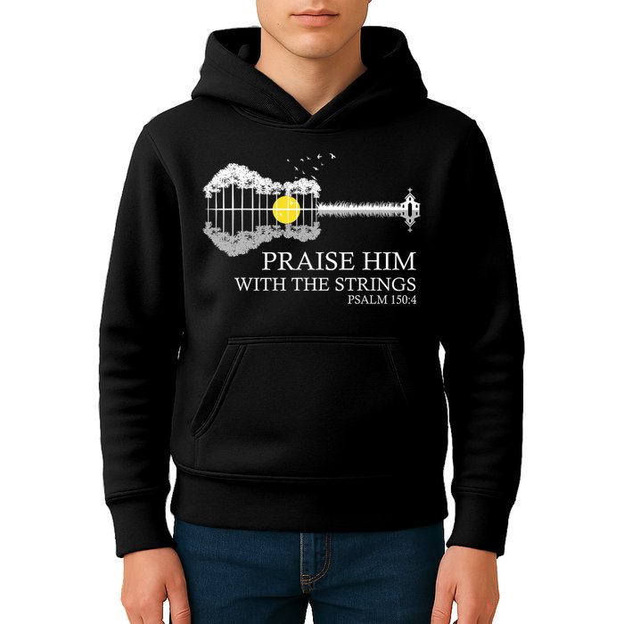 Praise Him With The Strings Christian Guitar Player Kids Hoodie