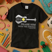 Praise Him With The Strings Christian Guitar Player Kids T-Shirt