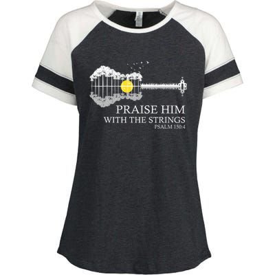 Praise Him With The Strings Christian Guitar Player Enza Ladies Jersey Colorblock Tee