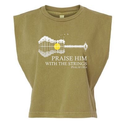 Praise Him With The Strings Christian Guitar Player Garment-Dyed Women's Muscle Tee