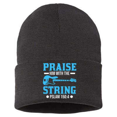 Praise Him with the Strings Christian for Guitar Player Sustainable Knit Beanie