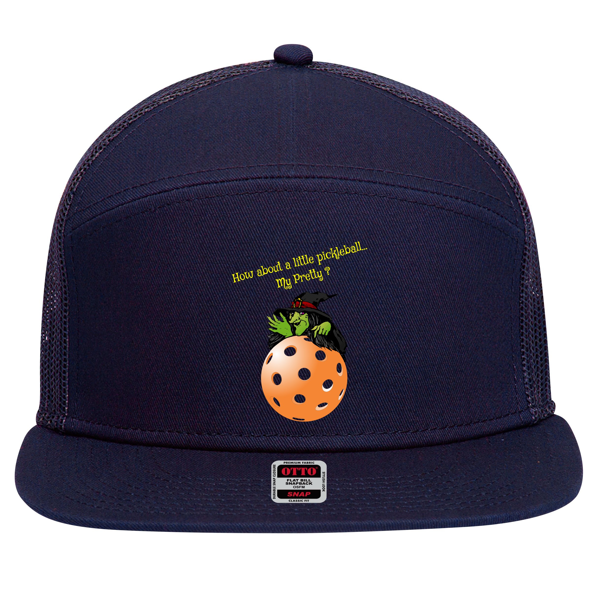 Pickleball Halloween Witch | Fun Pickleball | Great Pickleball 7 Panel Mesh Trucker Snapback Hat