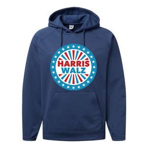 Patriotic Harris Walz Button Style Cool Gift Performance Fleece Hoodie