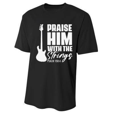 Praise Him with the Strings Christian for Guitar Player Performance Sprint T-Shirt