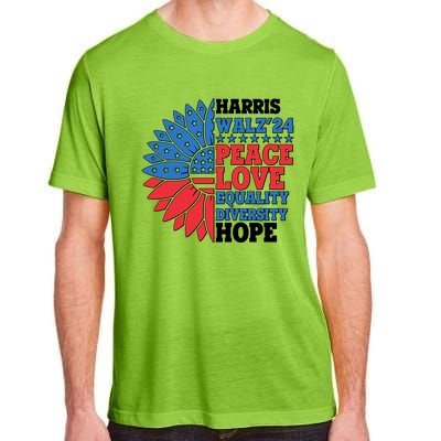 Patriotic Harris Walz Peace Love Equality Diversity Hope 2024 Usa Sunflower Adult ChromaSoft Performance T-Shirt