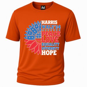 Patriotic Harris Walz Peace Love Equality Diversity Hope 2024 Usa Sunflower Cooling Performance Crew T-Shirt