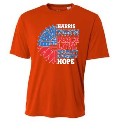 Patriotic Harris Walz Peace Love Equality Diversity Hope 2024 Usa Sunflower Cooling Performance Crew T-Shirt