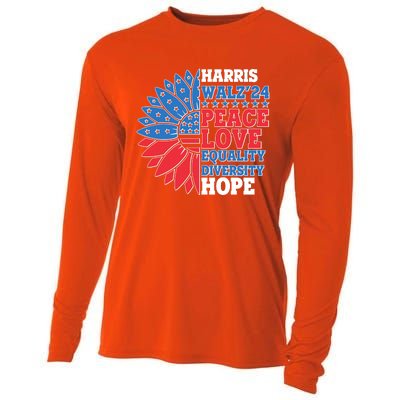 Patriotic Harris Walz Peace Love Equality Diversity Hope 2024 Usa Sunflower Cooling Performance Long Sleeve Crew