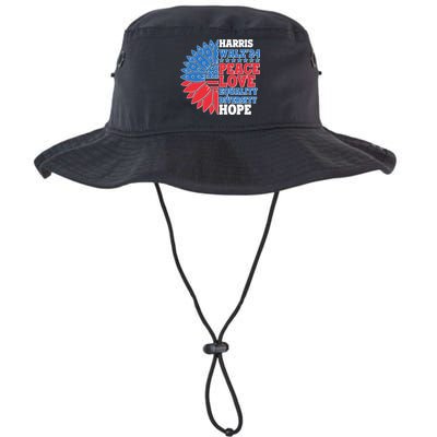 Patriotic Harris Walz Peace Love Equality Diversity Hope 2024 Usa Sunflower Bucket Hat