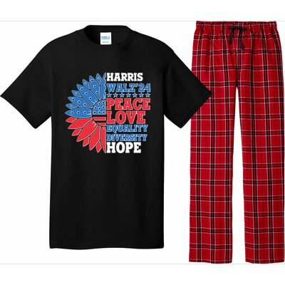 Patriotic Harris Walz Peace Love Equality Diversity Hope 2024 Usa Sunflower Pajama Set