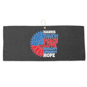 Patriotic Harris Walz Peace Love Equality Diversity Hope 2024 Usa Sunflower Large Microfiber Waffle Golf Towel