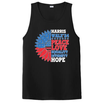 Patriotic Harris Walz Peace Love Equality Diversity Hope 2024 Usa Sunflower PosiCharge Competitor Tank