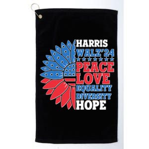 Patriotic Harris Walz Peace Love Equality Diversity Hope 2024 Usa Sunflower Platinum Collection Golf Towel