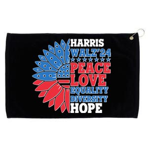 Patriotic Harris Walz Peace Love Equality Diversity Hope 2024 Usa Sunflower Grommeted Golf Towel