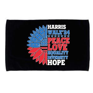 Patriotic Harris Walz Peace Love Equality Diversity Hope 2024 Usa Sunflower Microfiber Hand Towel