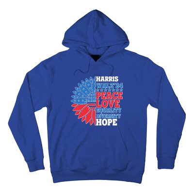 Patriotic Harris Walz Peace Love Equality Diversity Hope 2024 Usa Sunflower Hoodie