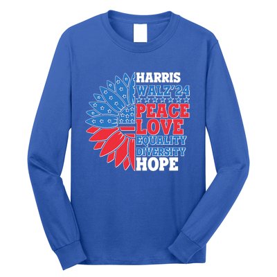 Patriotic Harris Walz Peace Love Equality Diversity Hope 2024 Usa Sunflower Long Sleeve Shirt