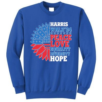 Patriotic Harris Walz Peace Love Equality Diversity Hope 2024 Usa Sunflower Sweatshirt