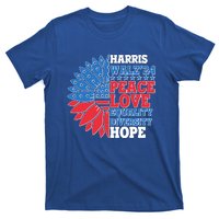 Patriotic Harris Walz Peace Love Equality Diversity Hope 2024 Usa Sunflower T-Shirt