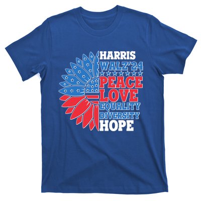 Patriotic Harris Walz Peace Love Equality Diversity Hope 2024 Usa Sunflower T-Shirt