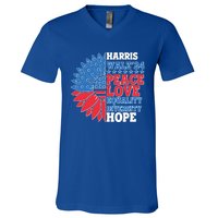 Patriotic Harris Walz Peace Love Equality Diversity Hope 2024 Usa Sunflower V-Neck T-Shirt