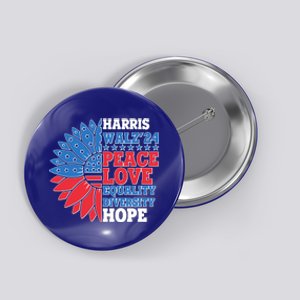 Patriotic Harris Walz Peace Love Equality Diversity Hope 2024 Usa Sunflower Button