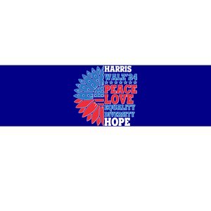 Patriotic Harris Walz Peace Love Equality Diversity Hope 2024 Usa Sunflower Bumper Sticker