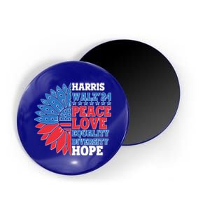 Patriotic Harris Walz Peace Love Equality Diversity Hope 2024 Usa Sunflower Magnet