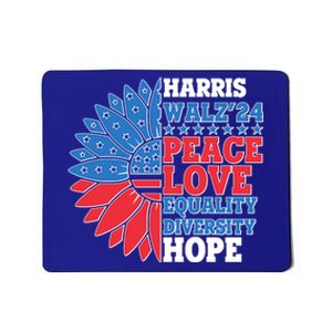 Patriotic Harris Walz Peace Love Equality Diversity Hope 2024 Usa Sunflower Mousepad