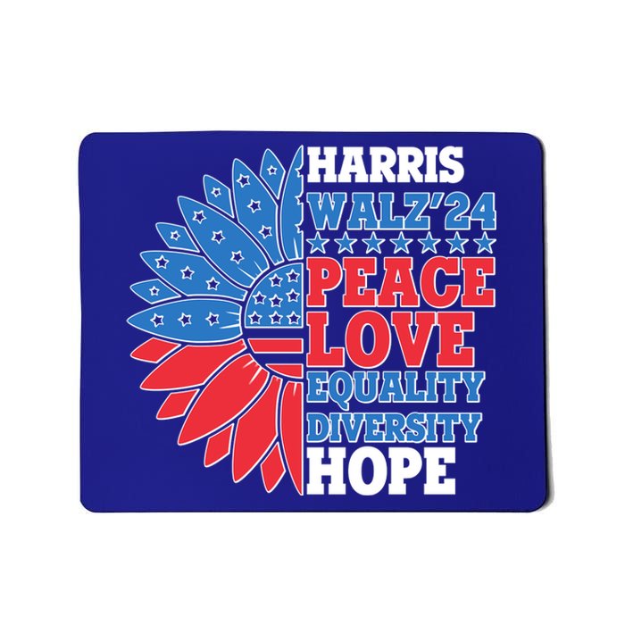 Patriotic Harris Walz Peace Love Equality Diversity Hope 2024 Usa Sunflower Mousepad