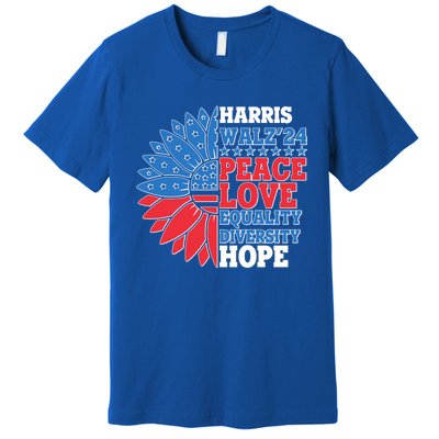 Patriotic Harris Walz Peace Love Equality Diversity Hope 2024 Usa Sunflower Premium T-Shirt